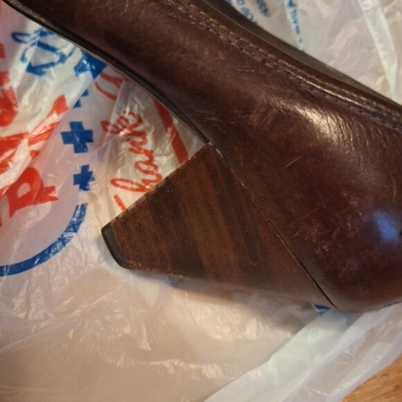 FRYE Leather Pumps with Stacked Wooden Heel - Picture 10 of 10